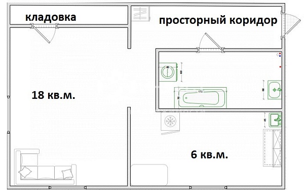 1-к квартира, 32 кв.м.