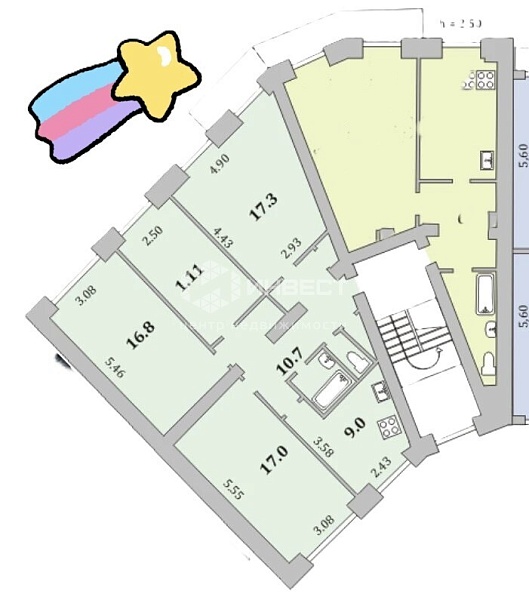 4-к квартира, 90 кв.м.