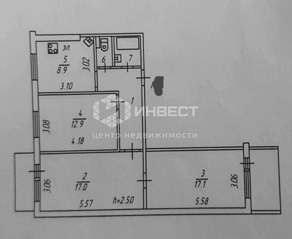 3-к квартира, 66 кв.м.